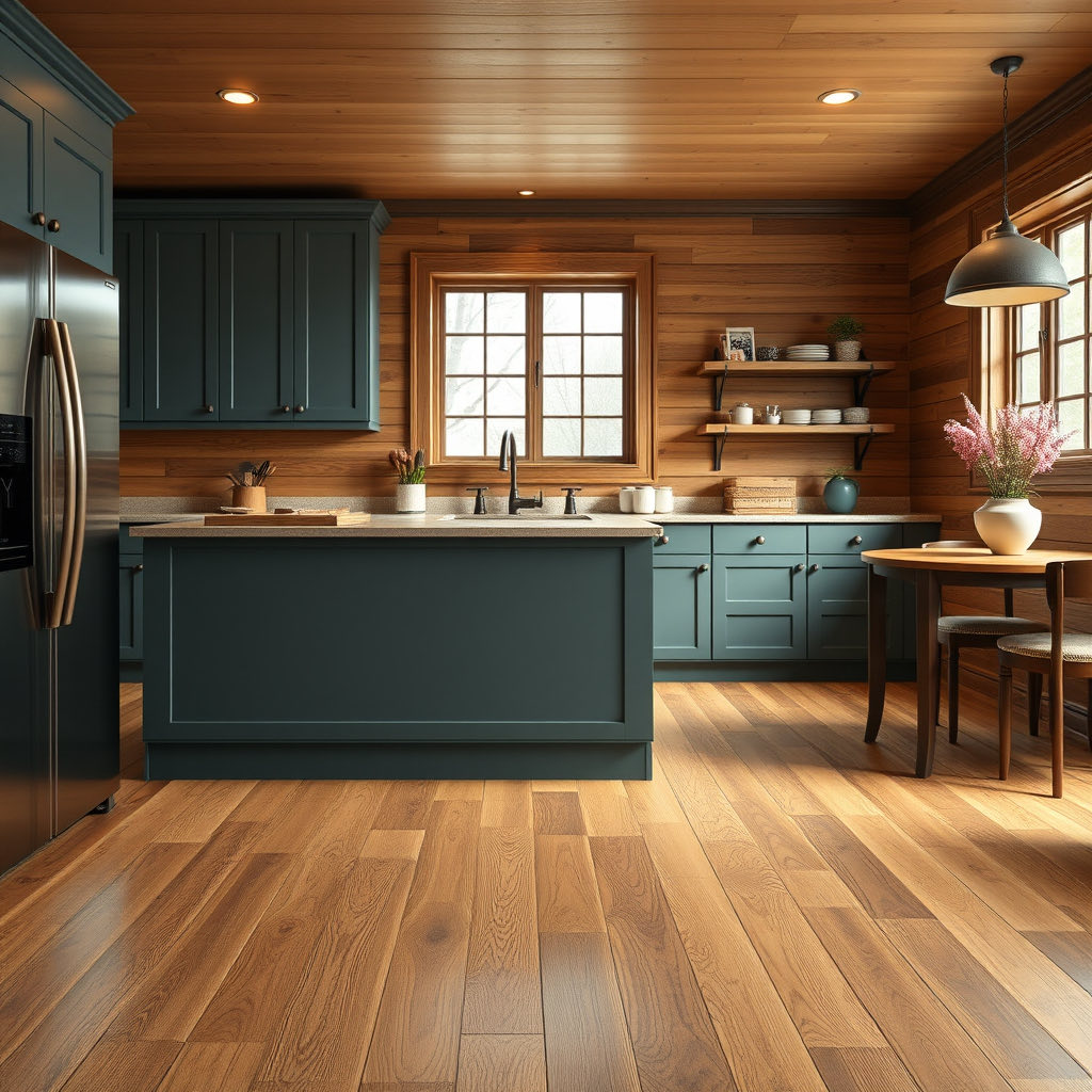 Kitchen with rich hardwood flooring