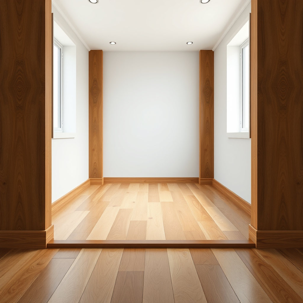 Finished hardwood floor in a bright hallway